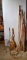 Lot of Outside Brooms, Walking Sticks, Rain Stick, & Plant Racks, Fireplace Items