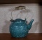 Graniteware Cast Iron Tea Kettle with Swivel Lid & Spring Handle, Green Speckled Enamel