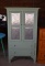 Contemporary Light Green Chalk Painted Pie Safe with Punched Tin Door Inserts