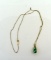 Double Green Sapphire, Diamond and 10K Gold Pendant on 10K Gold 18” Chain