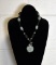 Silver, Jade and Serpentine Bead 18” Necklace with Jade Flower Pendant
