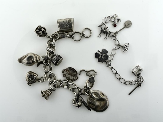 Two Vintage Sterling Silver Charm Bracelets