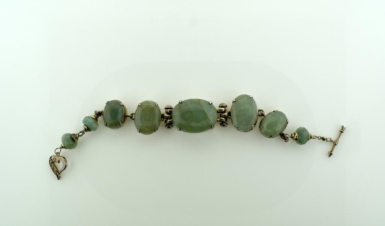 Silver and Green Aventurine Cabochons 8” Bracelet
