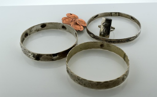Lot of Stuart Nye (Asheville, NC) Hand Wrought Sterling Silver or Copper Art Jewelry