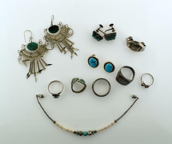 Lot of Native American / Navajo Pawn Silver & Turquoise Jewelry