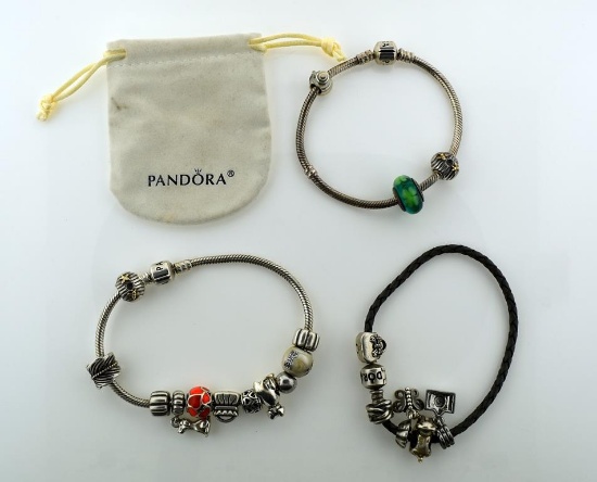 Lot of Three Pandora Silver Slide Charm Bracelets