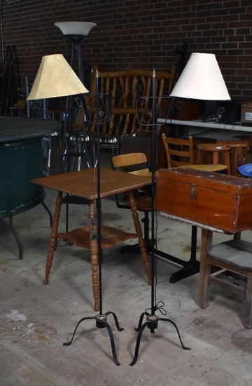 Pair of Black Strap Metal Adjustable Height Floor Lamps with Shades