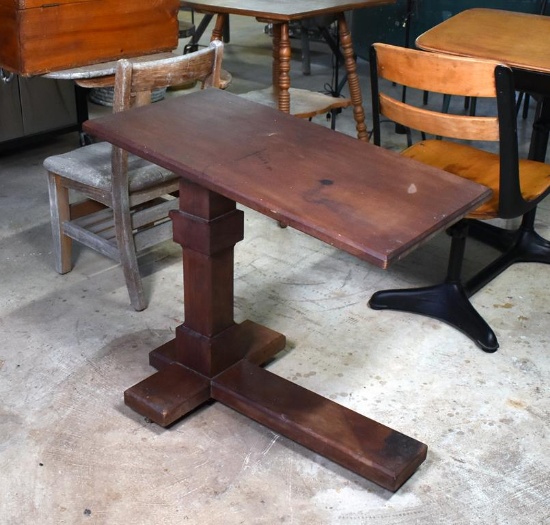 Vintage Adjustable Wooden Reading Table on Caster Feet