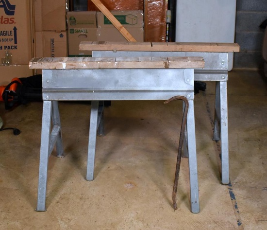 Pair of Folding Saw Horses and a Crowbar
