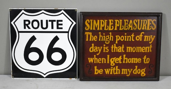 Lot of Route 66 Sign and “Simple Pleasures” Plaque