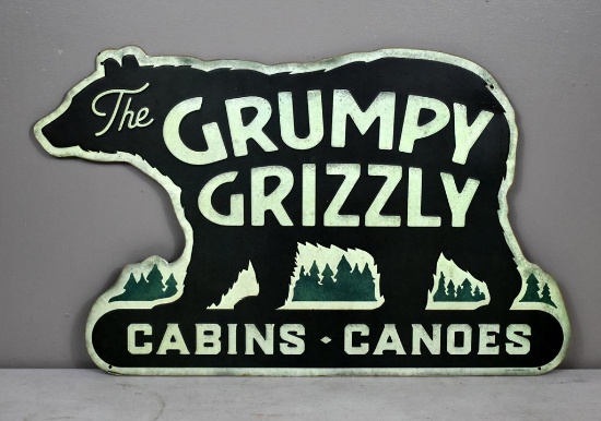 “The Grumpy Grizzly” Cabins ~ Canoes Tin Sign