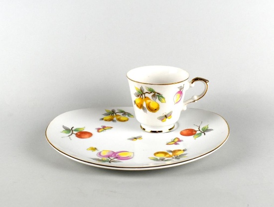 Jonas Roberts Fruit & Butterfly Eight Place Settings Snack Plates with Tea Cups Set, Japan