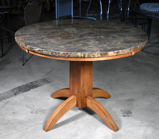 Mid-Century Modern Round Faux Stone Topped Pedestal Dining Table
