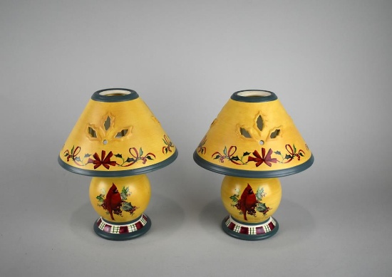 Pair of “Winter Greetings Everyday” Tea Light Lamps