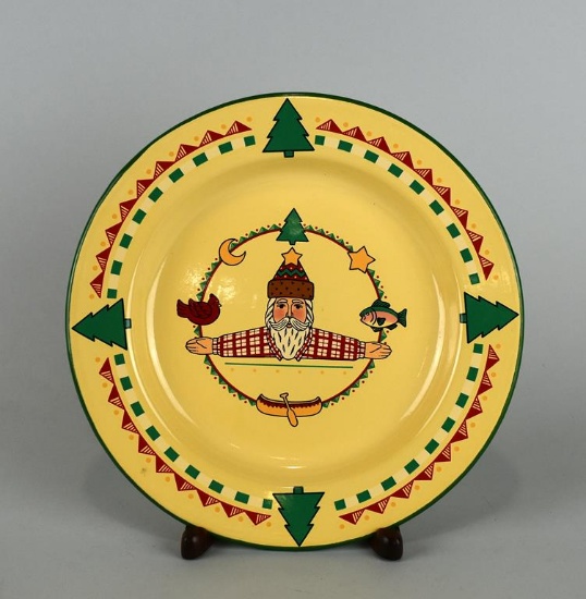 Wangs International Metal Enamel Christmas Santa Cabin Plate