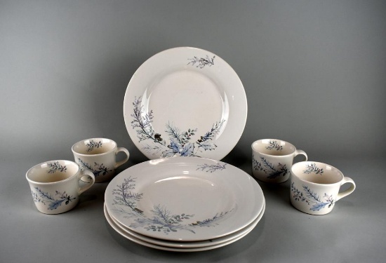 Eight Pieces Pfaltzgraff “Winter Frost” Dinner Plates & Mugs