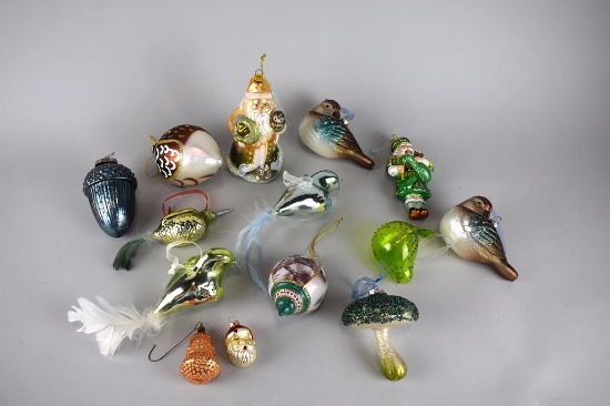 Lot of Fourteen Glass Christmas Ornaments
