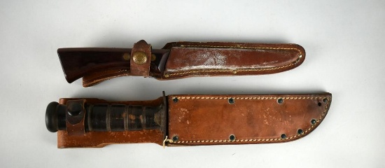 Two Vintage Knives with Leather Sheaths: US Navy & Western Cutlery Fillet Knife