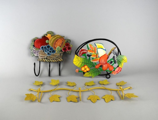 Three Metal Pieces: Two Hanging Racks & Decorative Stand