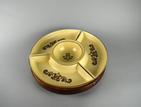 Pfaltzgraff “Village” Relish Server with Lazy Susan Wooden Base