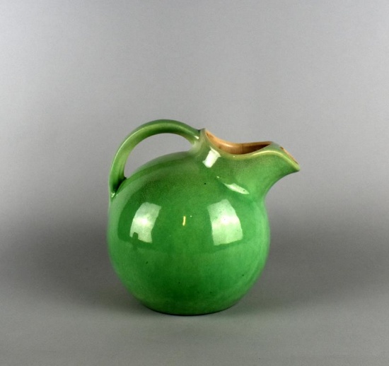 Vintage Green Ball Jug with Ice Lip & Handle
