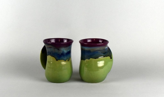 Pair of Bob & Corina Neher Left Handed Handwarmer Mugs