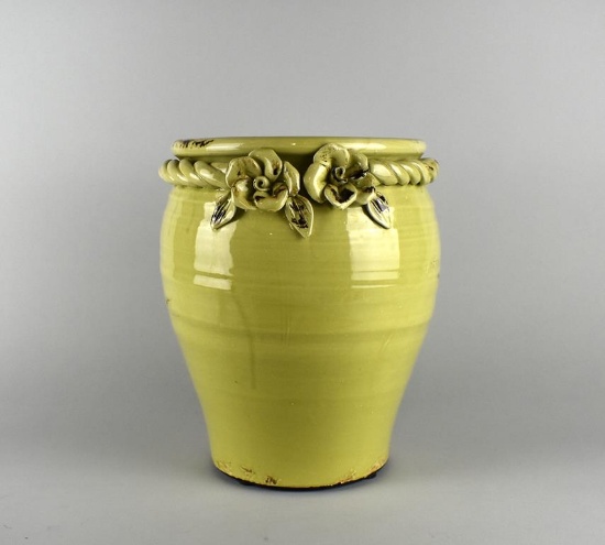 Large Yellow-Green Earthenware Floor Vase