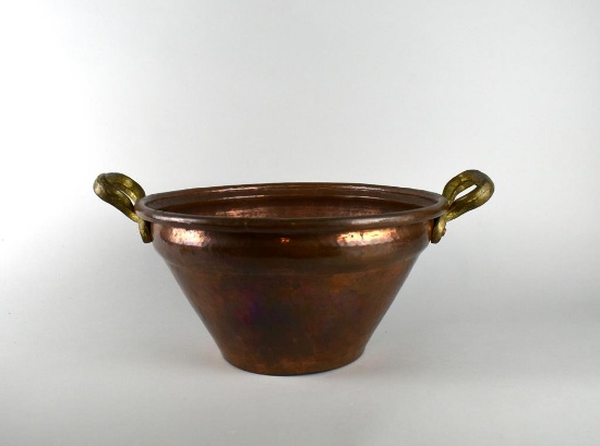 Large Vintage Copper & Brass Handled Jardiniere / Decor