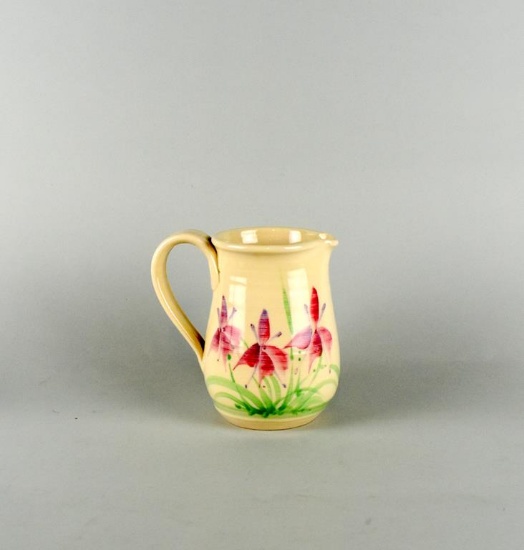 Hughes Studio Art Pottery Pitcher with Floral Motif, 1989