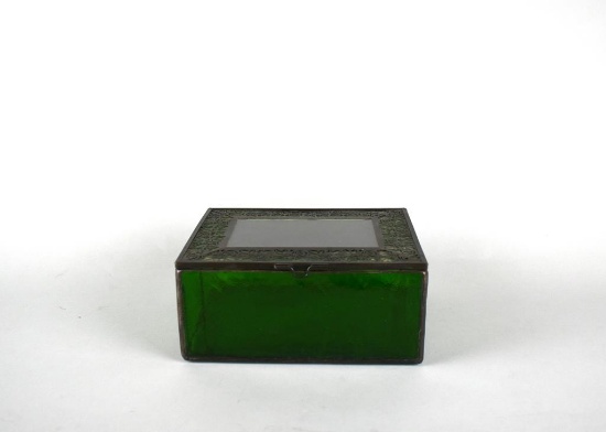 Leaded Green Glass Box with Caged Lid