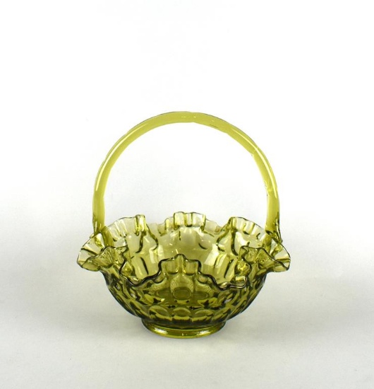 Fenton Green Glass Thumbprint Basket
