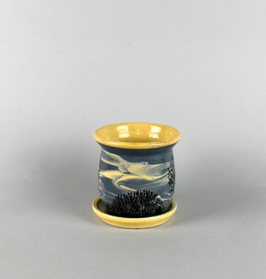 Sevierville Pottery Blue & Cream Planter, Tennessee