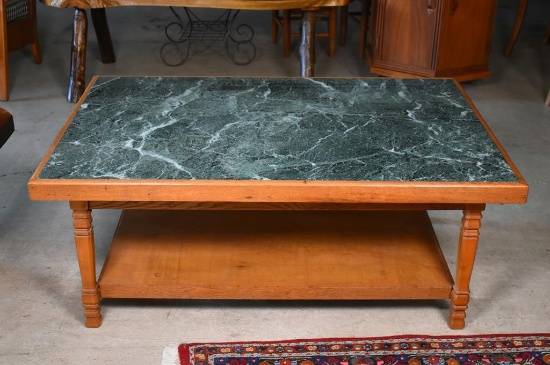 Green Stone Top and Oak Coffee Table