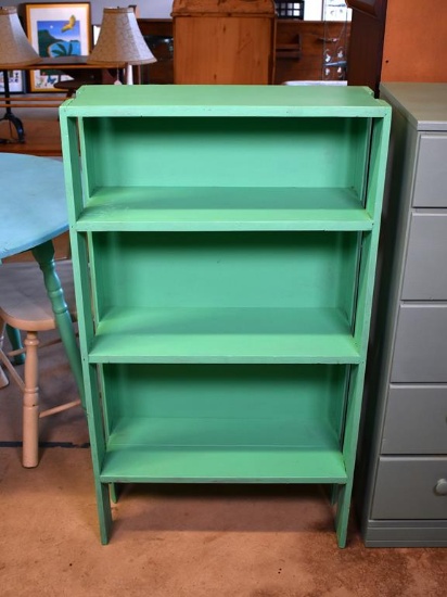 Green Painted Three Shelf Craftsman Style Book Case