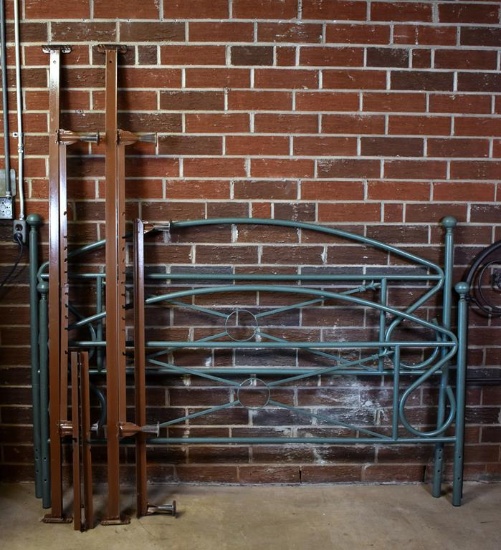 Contemporary Green-Gray Enameled Metal King Size Bed Frame