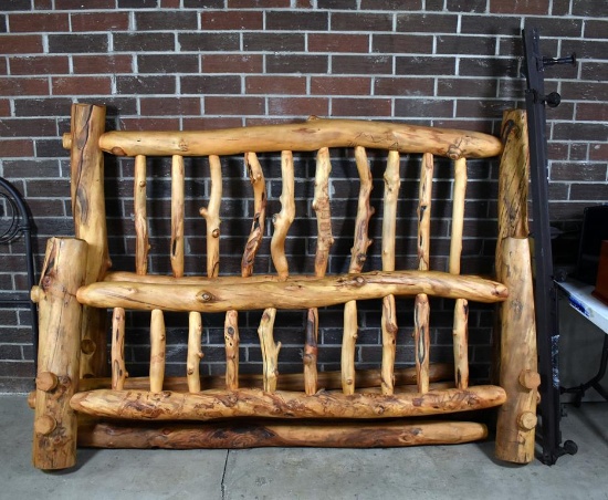 NC Craftsman “Papa Bear” Cedar Log Frame King Bed Frame with Metal Box Spring Support