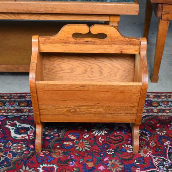 Oak Wood Magazine Rack with Handle