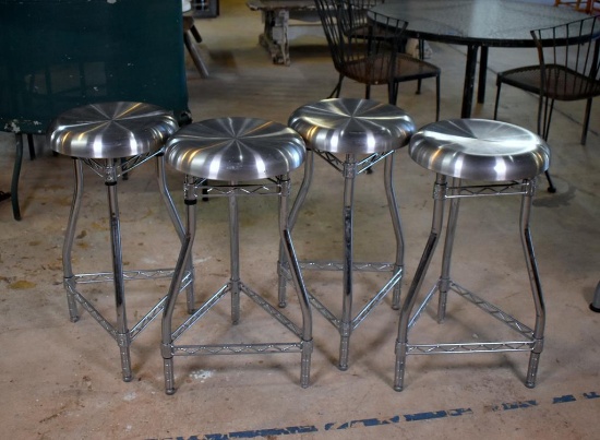 Set of Four Seville Classics “Ultradurable” Brushed Chrome Finish Bar Stools