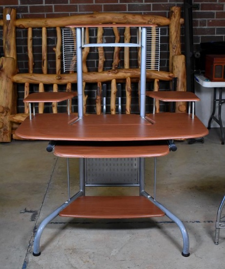 Contemporary Woodgrain and Brushed Nickel Metal Computer Desk / Gaming Center