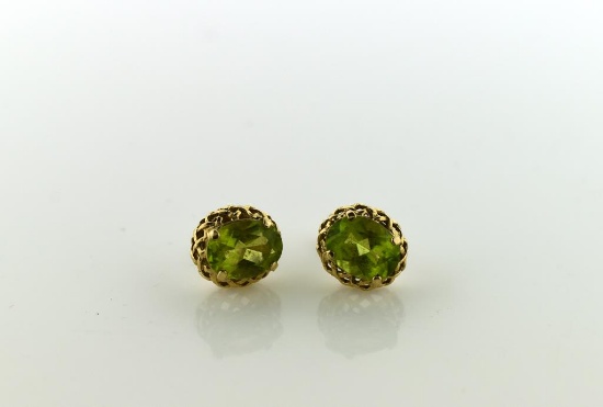 Pair of Oval Cut Peridot and 10K Gold Earrings
