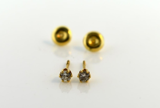 Round Solitaire Diamond and 14K Gold Earrings