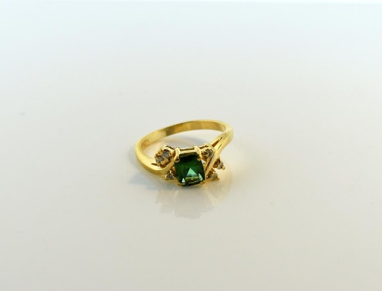 Tsavorite Garnet, Diamond and 14K Gold Ring, Size 6.25