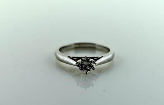 0.40 Carat Brilliant Cut Diamond Solitaire and 14K White Gold Ring, Size 7