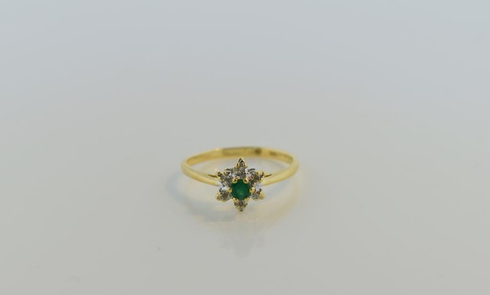 Emerald and Diamond  14K Gold Ring, Size 6.25