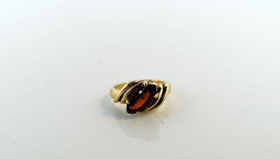 Reddish-Brown Citrine Gemstone and 10K Gold Ring, Size 6
