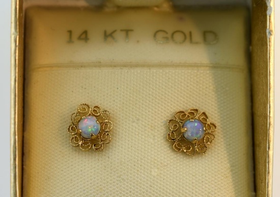 14K Gold and Opal Gemstone Earrings