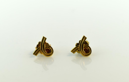 Pair of 14K Gold Ribbon Motif Earrings