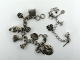Two Vintage Sterling Silver Charm Bracelets