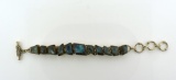 Sterling Silver 8” Bracelet with Iridescent Blue Stones