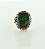 Sterling Silver and Large Turquoise Cabochon Ring, Size 8.5